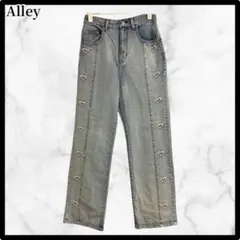 アリー Alley ハート刺繍 グレー ストレートデニム かわいい カジュアル