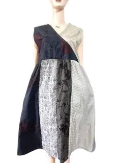 着物リメイクワンピース ノースリーブ　大島紬　1月30から発送