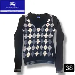 【Burberry BLUE LABEL】長袖ニット アーガイル柄 カシミア混