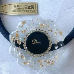 黒 白 ゴールド ⌘お花 レジン ヘアゴム うねうね ビジュー スカラップ