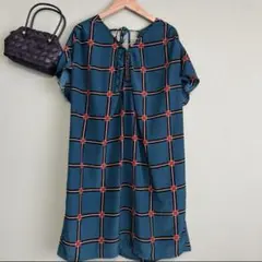 レトロ柄 チュニック チェック柄 フリーサイズ お尻まで隠れる リボン付き