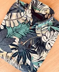 沖縄 MAJUN マジュン 手描き柄 藍色コットン100%長袖かりゆしウェア