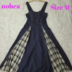 nohea ノヘア チェック切替 デニムワンピース ジャンパースカート ステッチ