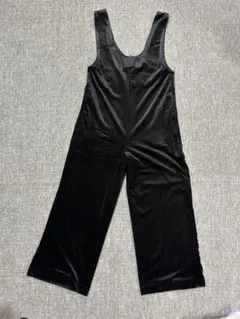 黒 ベロア サロペット ノースリーブ ワイドレッグ