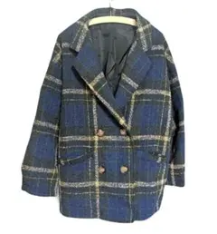 【グレイル】ネイビー チェック柄 ツイードショートコート