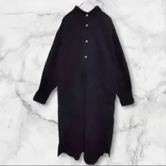 ユニクロユー ブラック ボタン付きシャツワンピース コーデュロイ ゆったり S