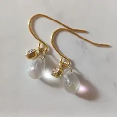 No.454 ドロップビーズとラインストーンのピアス ハンドメイド