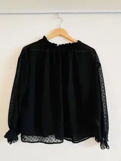 niko and... ブラック シフォン ドットブラウス 長袖