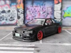 トミカ改造 日産 R34 GTRボンネット開閉 紫マジョレット ホット