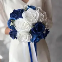 白バラ×青バララウンドブーケ☆ブートニア