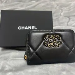 CHANEL ブラック レザー コインケース