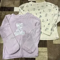 長袖カットソー2枚セット（クマ刺繍・花柄）