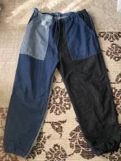 Freeks Store デニム・ストライプ パッチワークジョガーパンツ