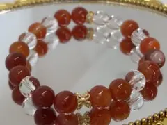 8㎜サードオニキスと水晶デザインブレスレット 内径15㎝