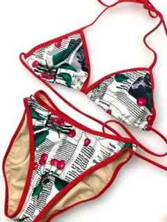 ニュースペーパー柄 チェリープリント ビキニ セパレート水着のサムネイル