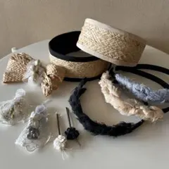 ハンドメイド ヘアアクセサリー 10点セット ストロー・布製