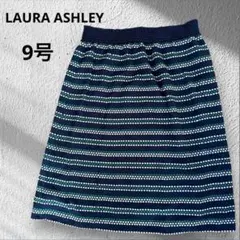 【ローラアシュレイ】ひざ丈スカート　ドット柄　ウエストゴム　9号　ネイビー