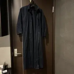 ネイビー 長袖 ロングシャツワンピース M