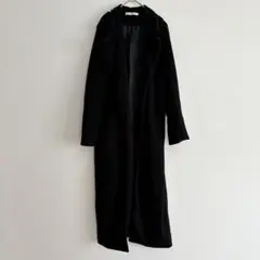 ブラックロングコート ガウン 羽織 アウター シンプル 秋冬 ソフト 襟