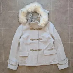 【美シルエット】ダッフルコート ベージュ ファー付 上質ウール Sサイズ 上品
