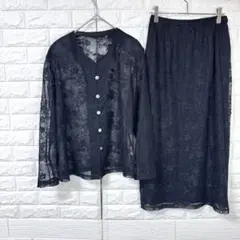 総レース セットアップ ロングスカート シアー 黒 L〜LL相当 ウエストゴム