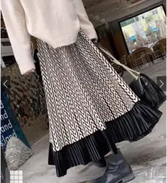 GRLフレアロングスカート 幾何学柄プリーツ [ac2020]