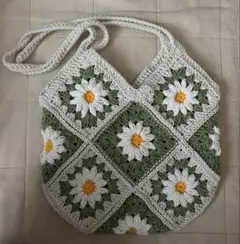 ハンドメイド グラニーバッグ (単品)｜フラワーモチーフ｜ブルー