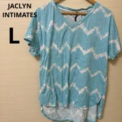 【爽やか】タイダイ柄 Vネック Tシャツ Lエメラルドグリーンルームウェア楽ちん