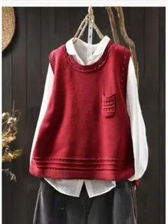 ニットベスト おしゃれ度高め 無地＆シンプル プルオーバー カジュアル