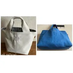 ヒロさま専用 スカイブルーリネン×生成8号帆布 丈夫なトートバッグ （中）