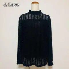 新品 アンドラブ 透け感 レース ブラウス ハート 総柄 ハイネックカットソー