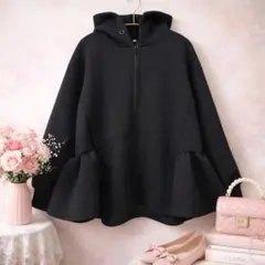 【美品】ダンボールニット フレアシルエット ジップパーカー ブラック M