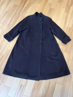日本製★アンゴラ　ウール　ロングコート　ダークグレー　スタンドカラー　ダブル