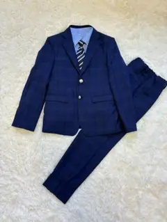 ワンダーファクトリー　160cm フォーマルスーツ5点セット　ネイビー　チェック