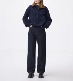 GU ハイライズ　ストレート　デニム　ジーンズ　S ネイビー　インディゴ