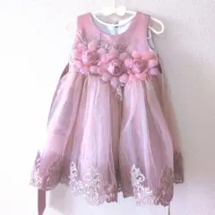 ベビードレス ピンク チュール 花モチーフ 80ー90cm 12-18M
