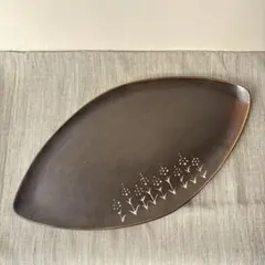 陶芸家 作家 玉田彰 在銘 琉球焼 きび穂花紋平皿 オーバル 楕円 大皿