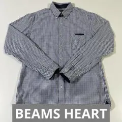 BEAMS HEART ギンガムチェック 長袖シャツ L ブルー ブラック