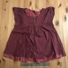 Samansa Mos2 落ち着いたえんじ色チェックの半袖トップス