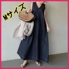 【ラスト1点】デニムワンピース　Mサイズお洒落ワンピ　デニム生地　体型カバー　夏
