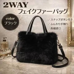 ふわふわファーバッグ 2way ショルダー付 ブラック スナップボタン 秋冬
