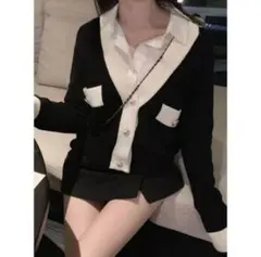 GRL＊Vネックビジューボタンニットカーディガン