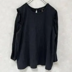 カレントエアー 異素材切替 プルオーバー ブラウス 長袖 XS-S ブラック 黒