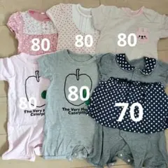 ベビー服6点　ロンパース　女の子　70〜80　まとめ売り　花　うさぎ　夏服　半袖