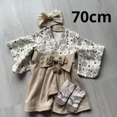 女の子☆袴風ロンパース&足袋風靴下&ヘアバンドセット　70cm