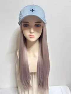 新入荷-大人気-帽子付きウィッグ　キャップ ロングヘア　くすみビックのサムネイル