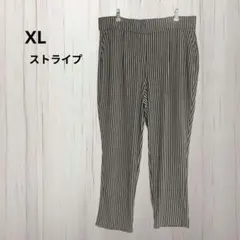 ストライプ カジュアルパンツ きれいめパンツ 黒 XL 大きいサイズ ストレッチ