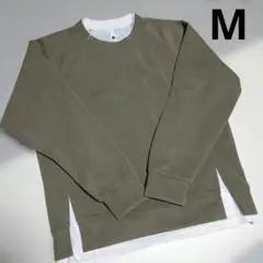 レディース メンズ M スウェット トレーナー 重ね着風 カーキ
