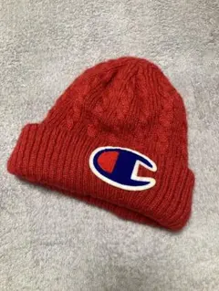 Champion レッドニット帽 ケーブル編み