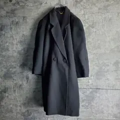 【ヴィンテージ】ロングコート ダブル カシミヤ100％ タック 黒 レトロ